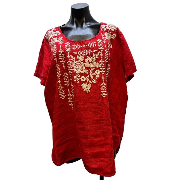 Johnny Was Los Angeles Embroidered Blouse Red XL - Picture 1 of 6